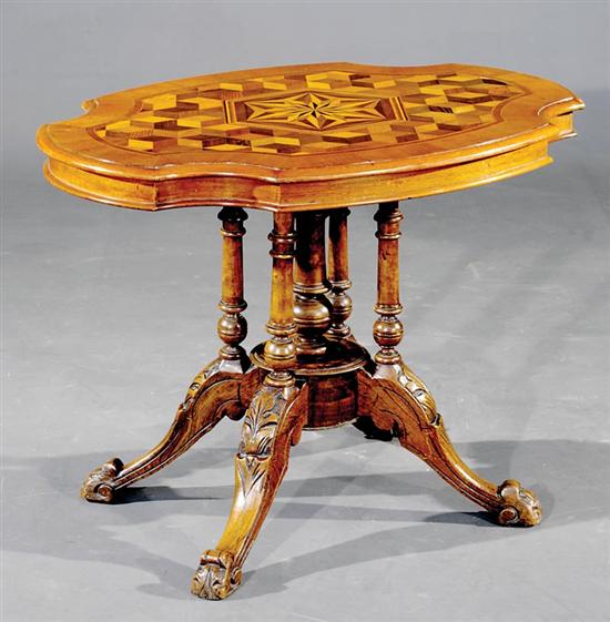 Appraisal: Eastlake Victorian style oak and parquetry center table circa turtletop