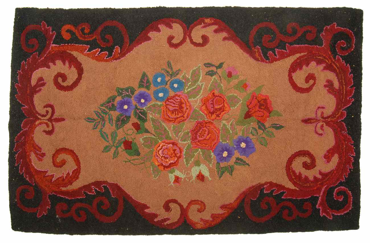 Appraisal: HOOKED RUG x Central bouquet of roses and morning glories