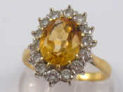 Appraisal: An carat gold citrine and diamond ring citrine approx x