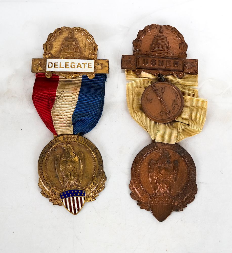 Appraisal: Democratic Convention Ribbon Medals Two Democratic Convention ribbon medal pinbacks