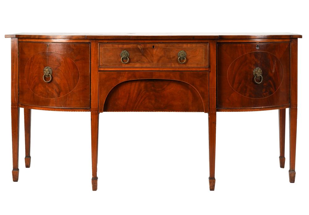 Appraisal: SHERATON-STYLE MAHOGANY SIDEBOARDhaving two drawers flanked by a drawer on