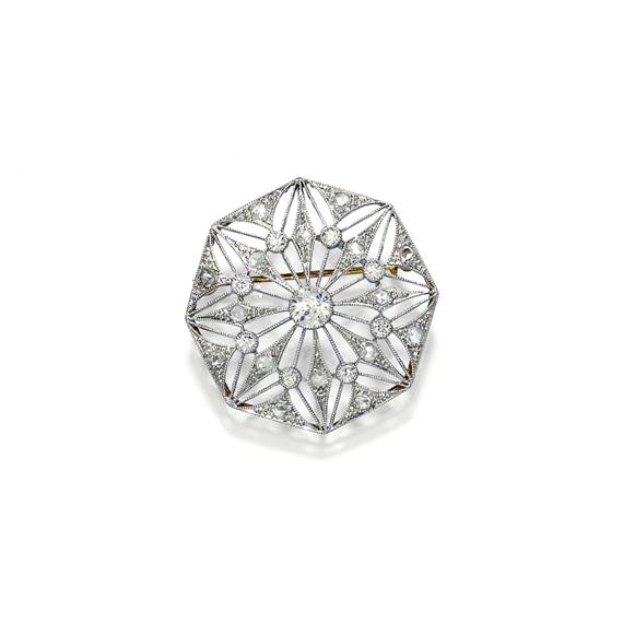 Appraisal: DIAMOND BROOCH PENDANT ca Platinum and yellow gold Fancy octagonal