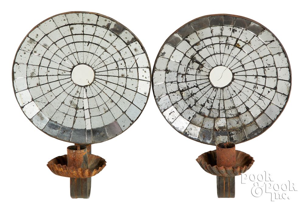 Appraisal: Pair of mirrored tin candle sconces th c Pair of