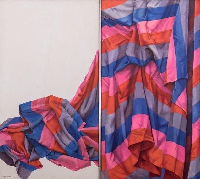 Appraisal: Hazel Janicki American - Heaped and Hanging Diptych tempera and