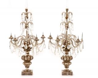 Appraisal: Pair Italian Five Arm Turned Giltwood Candelabrum Italian th century