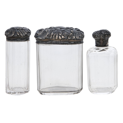 Appraisal: Two Victorian faceted glass jars and a scent bottle with