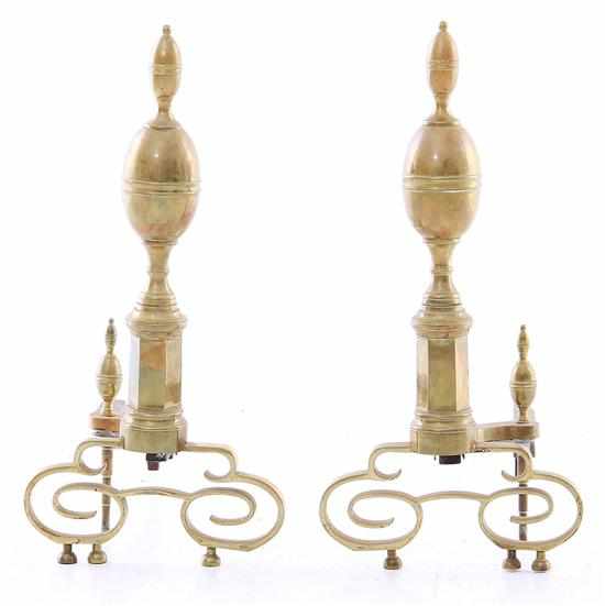 Appraisal: Pair Victorian brass andirons early th century double lemon top