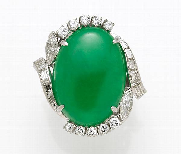 Appraisal: A jadeite jade diamond and platinum ring