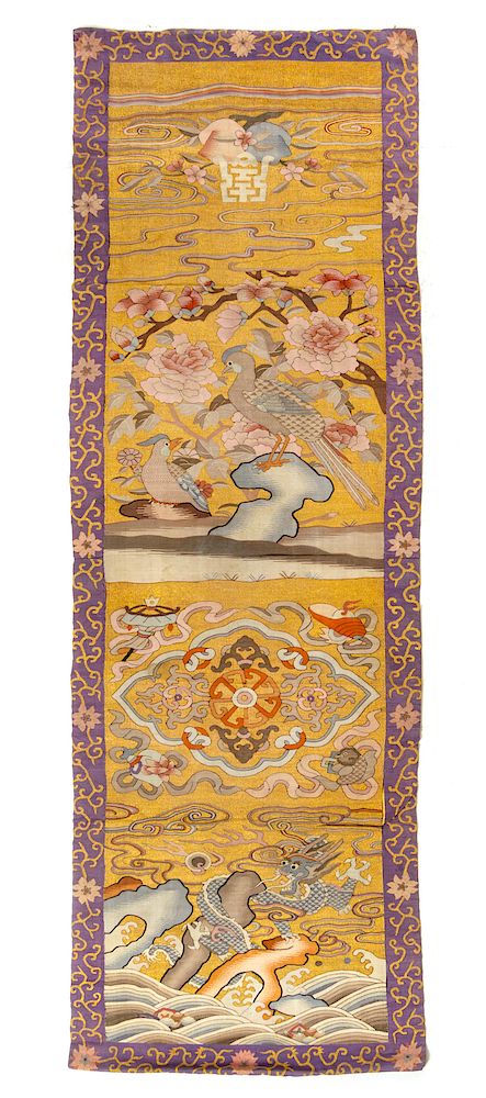 Appraisal: A Yellow Ground Kesi Silk Panel height x width in