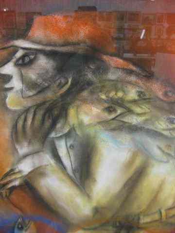 Appraisal: Mexican Pastel by Ruben Leyva man with hat carrying fish