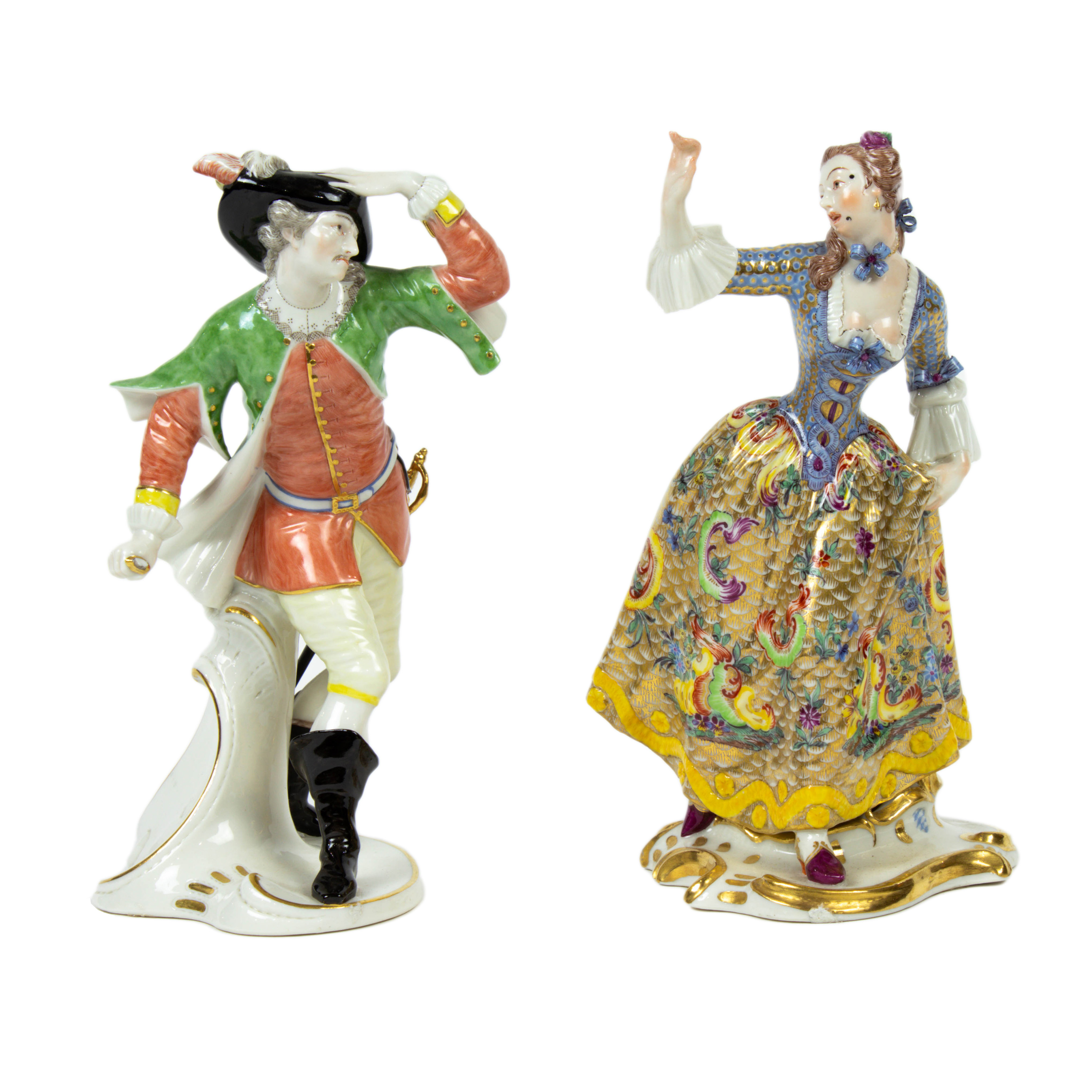 Appraisal: NYMPHENBURG PORCELAIN COMMEDIA DELL'ARTE FIGURES A pair of Nymphenburg porcelain