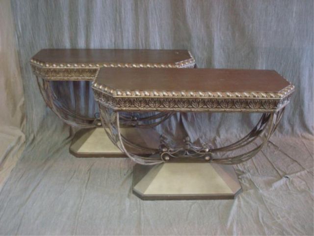 Appraisal: Pair of Iron Wood Consoles Dimensions wide x deep x