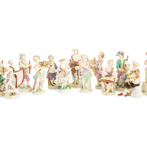 Appraisal: An Assembled Group of Thirteen Meissen Porcelain Orchestra Figures th