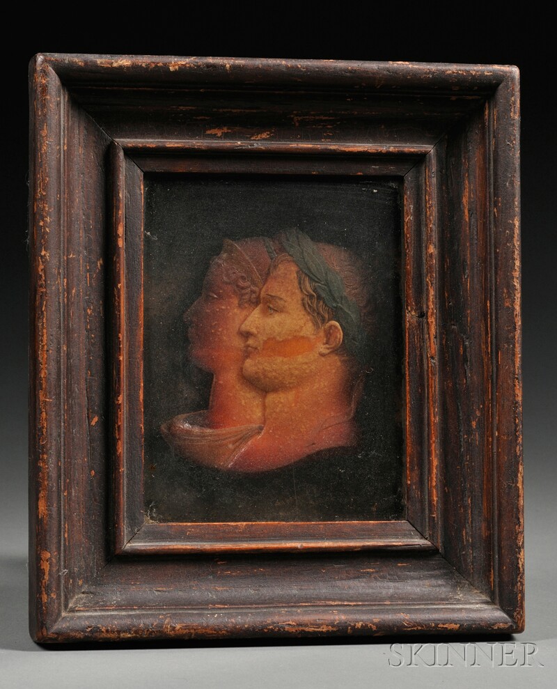 Appraisal: Framed Wax Double Portrait Bust of Napoleon and Josephine France