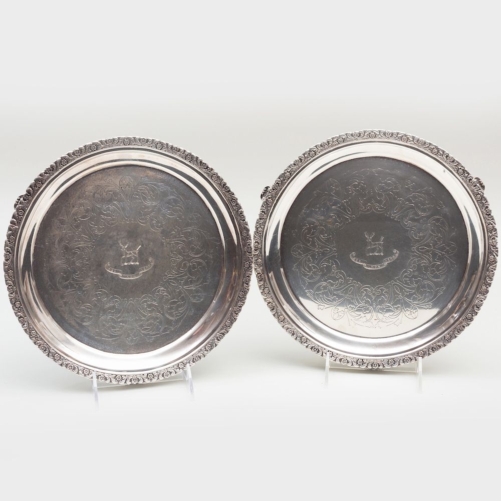 Appraisal: Pair of Early American Silver Salvers Pair of Early American