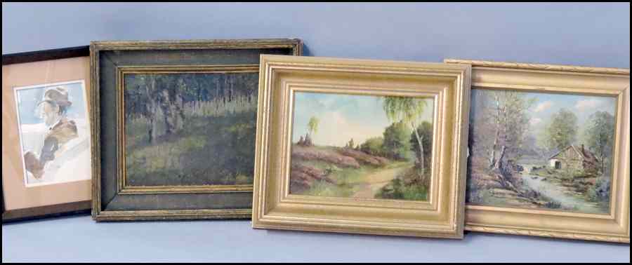 Appraisal: GROUP OF FOUR FRAMED TH CENTURY PAINTINGS Johnson Path Through