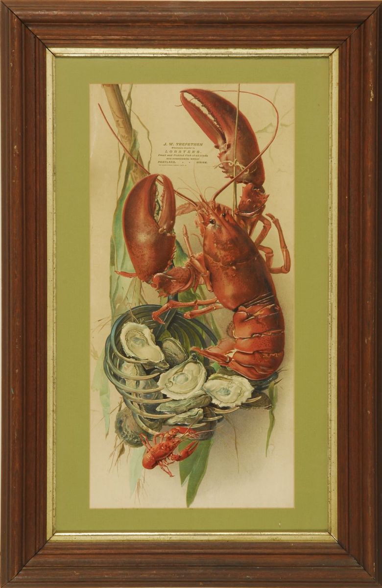 Appraisal: FRAMED ADVERTISING CHROMOLITHOGRAPH J W Trefethen Wholesale Dealer in Lobster