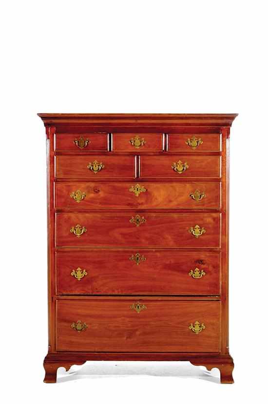 Appraisal: Southern Chippendale inlaid walnut tall chest of drawers possibly North