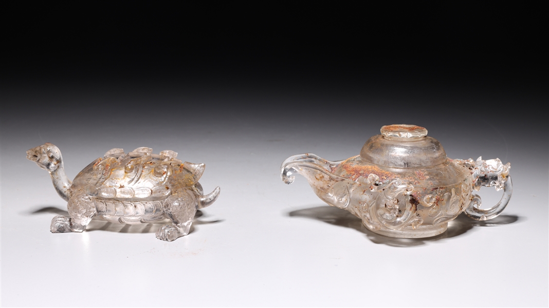 Appraisal: Two Chinese glass objects including turtle form covered censer together