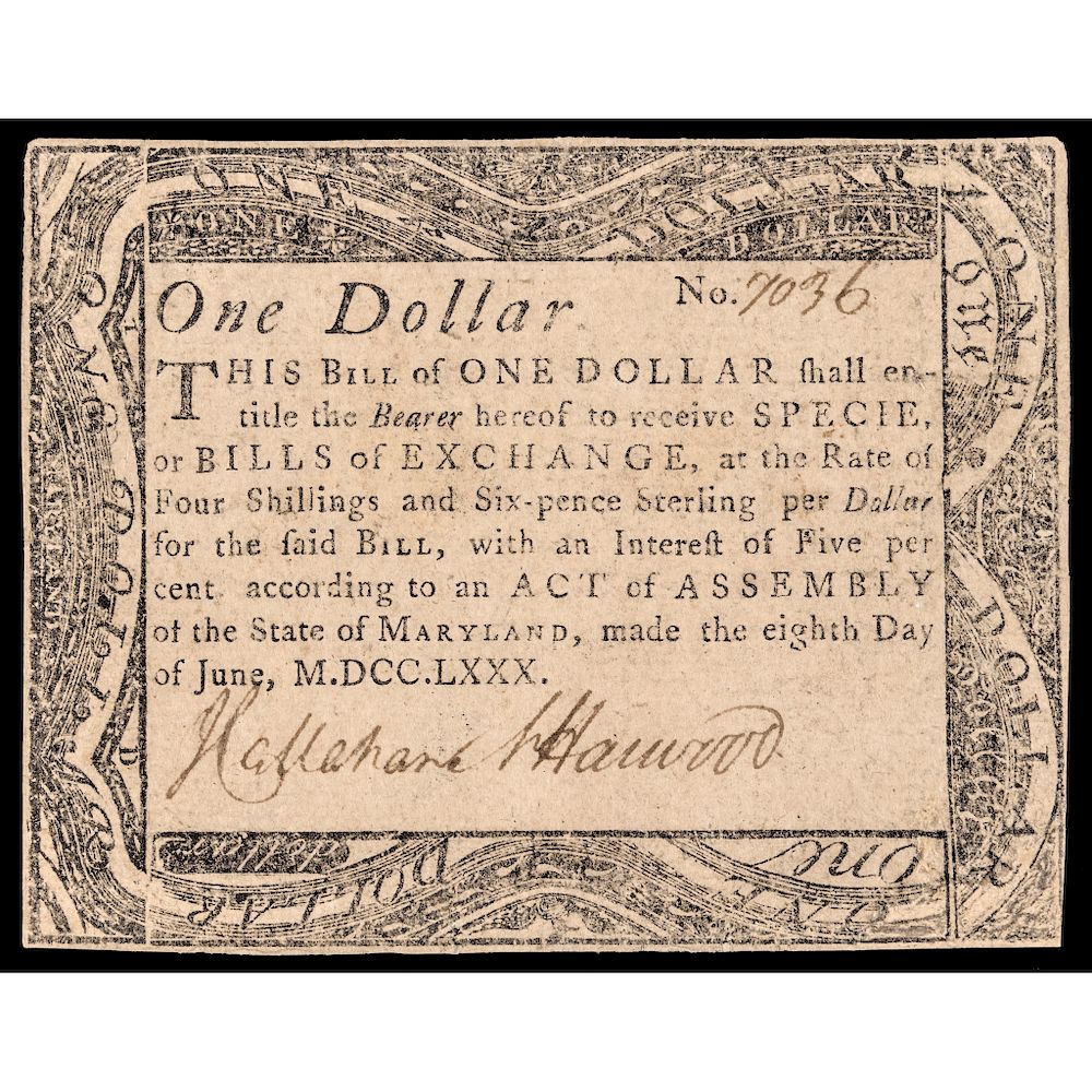 Appraisal: Colonial Currency Maryland June BLACK MONEY Exceedingly Rare Maryland Currency