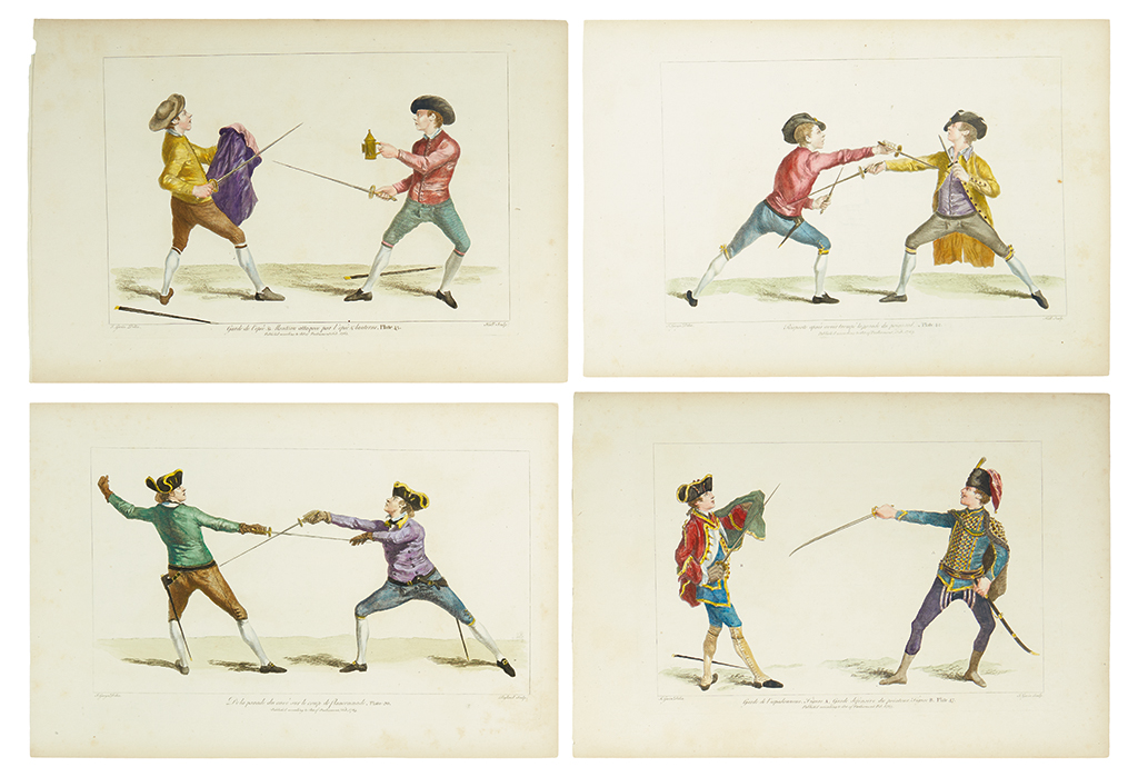 Appraisal: FENCING Angelo Domenico Eight Plates from L'Ecole des Armes Hand-colored