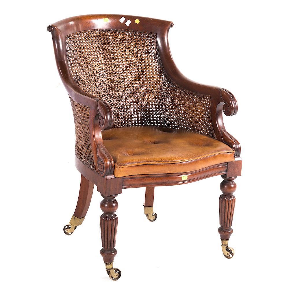 Appraisal: Regency style mahogany armchair th century flat curved crest rail