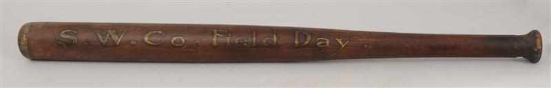 Appraisal: AMERICAN HAND-PAINTED WOOD DISPLAY BAT ''S W CO FIELD DAY''