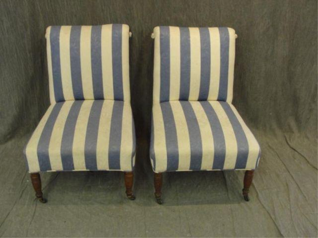 Appraisal: Pair of Victorian Upholstered Slipper Chairs Small tear on one