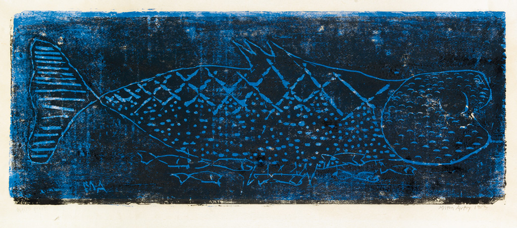 Appraisal: MILTON AVERY Pilot Fish Color woodcut printed in blue and