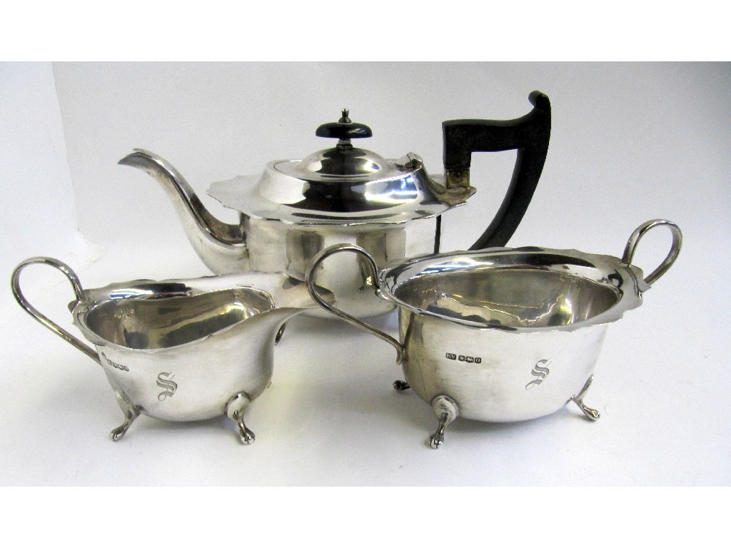 Appraisal: A three piece silver tea service Sheffield