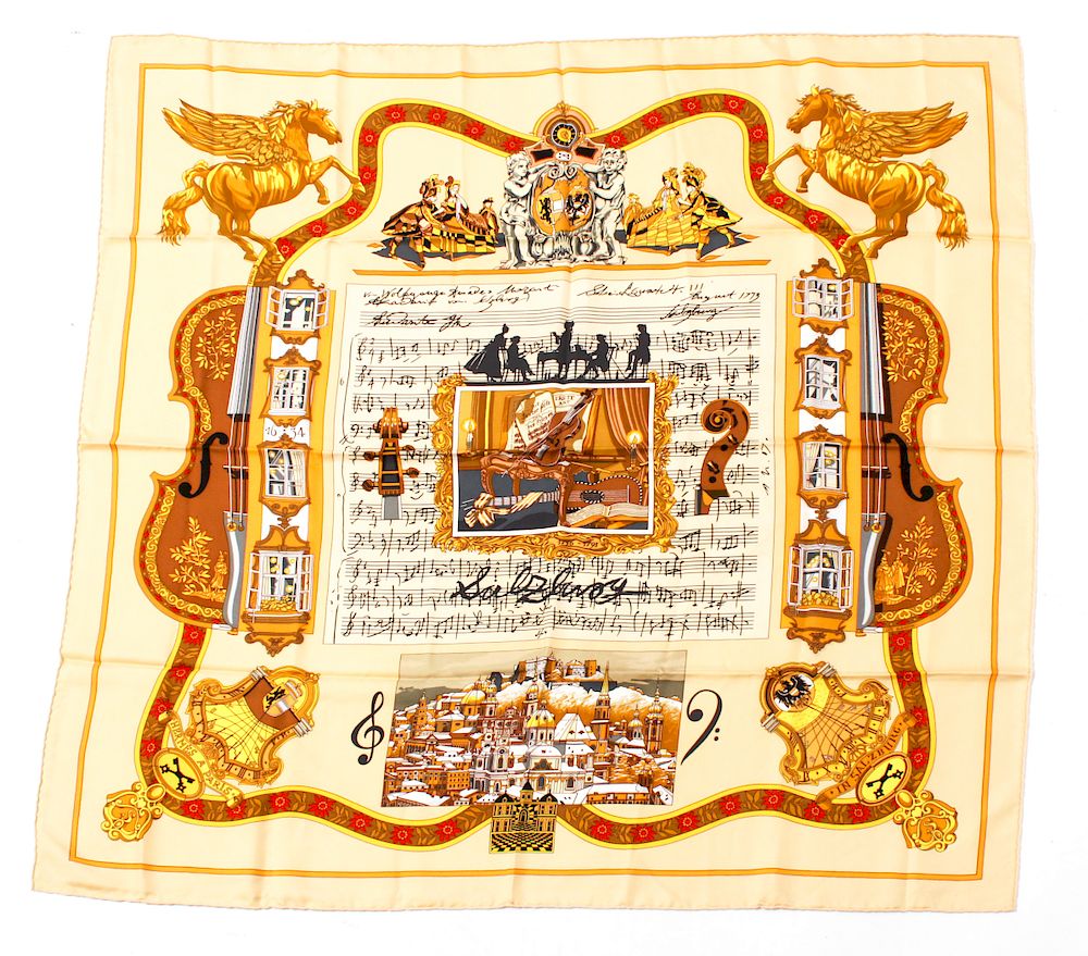 Appraisal: Hermes Salzburg Mozart Silk Scarf Hermes silk scarf In Salzburg