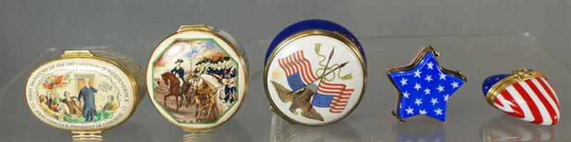 Appraisal: patriotic theme enameled boxes limited edition with Limoges porcelain patriotic