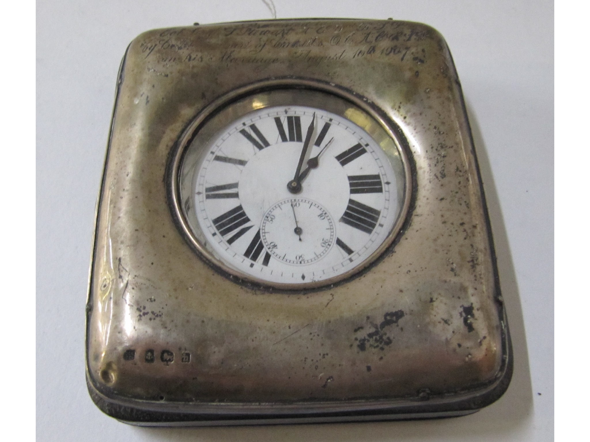 Appraisal: A Goliath pocket watch in silver travel case Birmingham