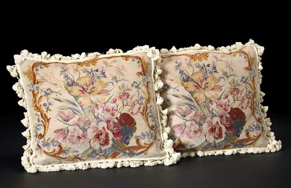 Appraisal: Pair of Gros- and Petit-Point-Faced Sofa Pillows in floral decor