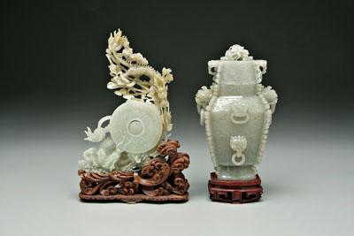 Appraisal: Two pieces Chinese carved hardstone one fang hu wine container