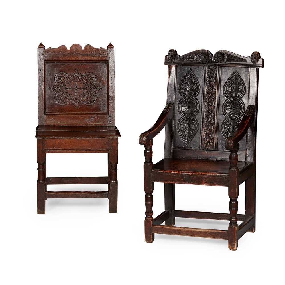 Appraisal: TWO OAK PANEL CHAIRS TH AND TH CENTURY the first