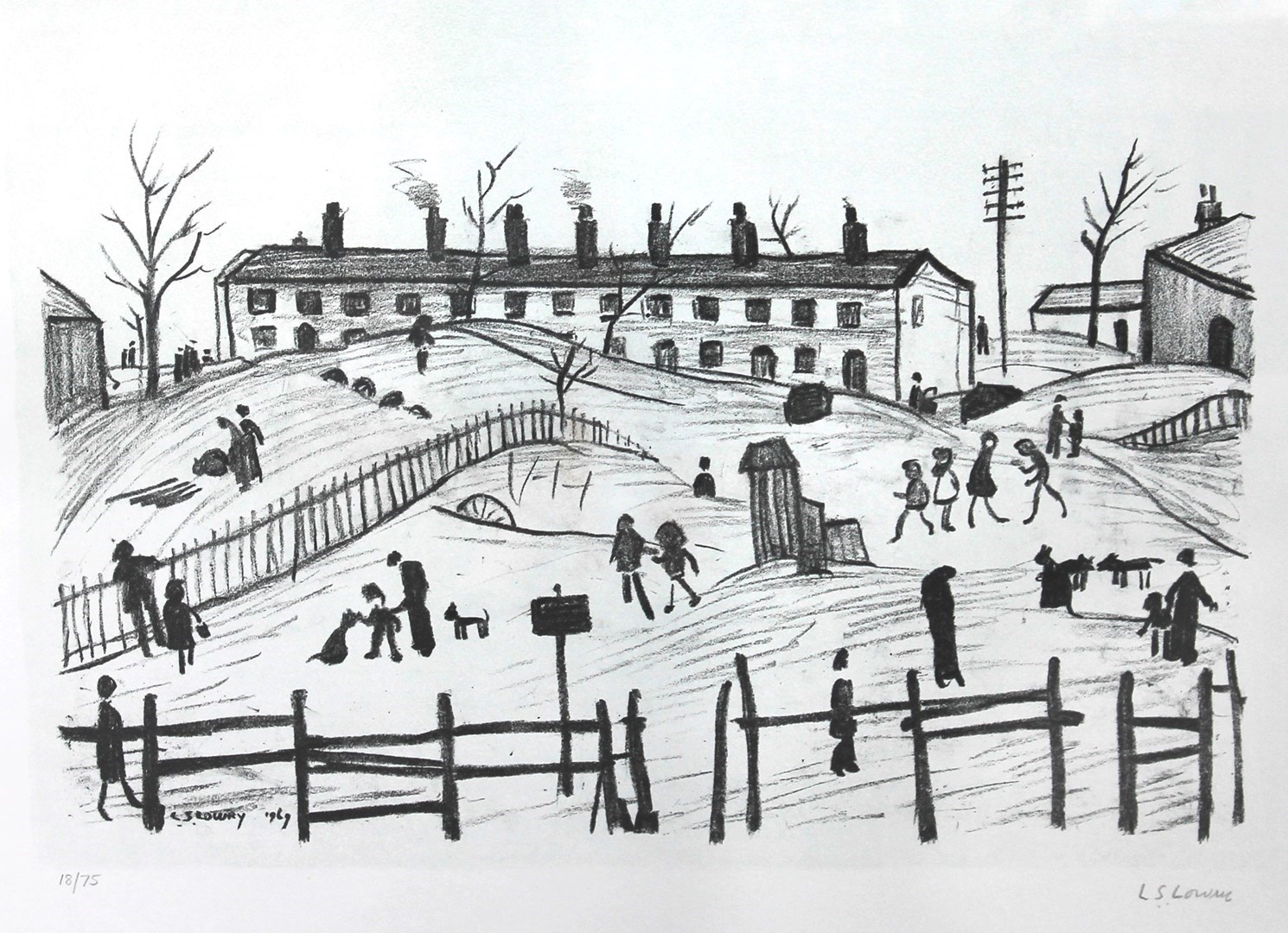 Appraisal: Laurence Stephen Lowry - 'Winter in Broughton' lithograph signed and