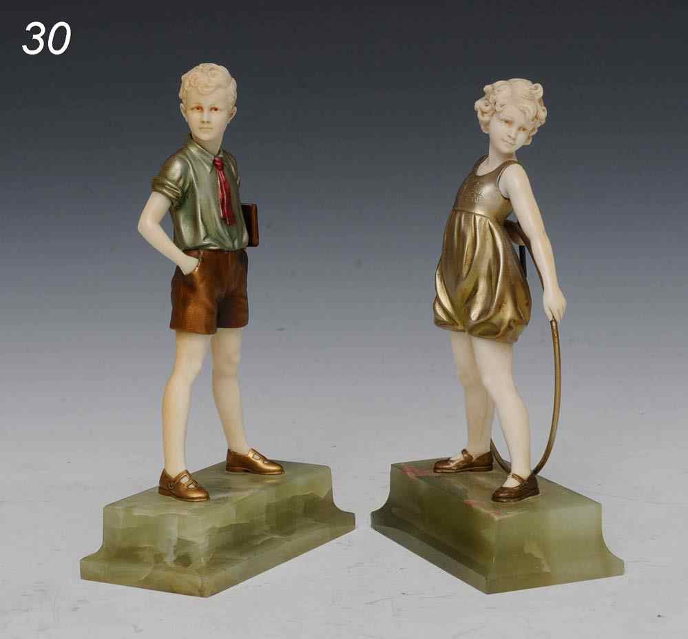 Appraisal: Ferdinand Preiss Bronze and Ivory Figure of Girl with Hoop