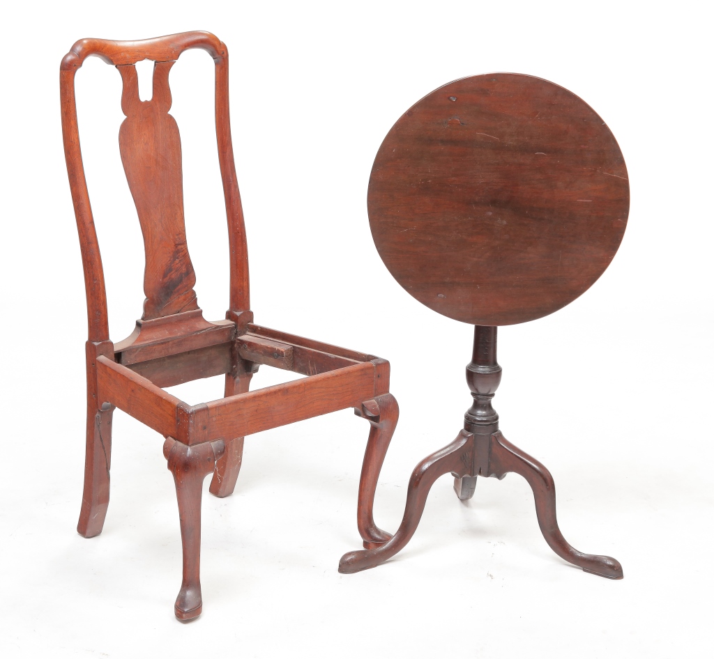 Appraisal: CANDLESTAND AND QUEEN ANNE CHAIR Mid th - early th