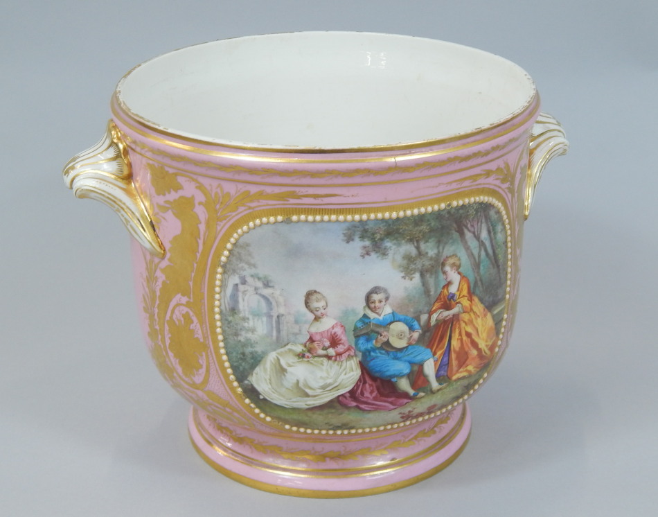 Appraisal: A thC French porcelain cache pot painted with a panel