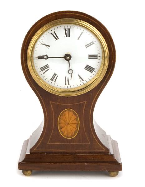 Appraisal: A George III style inlaid mahogany mantel timepiece the balloon