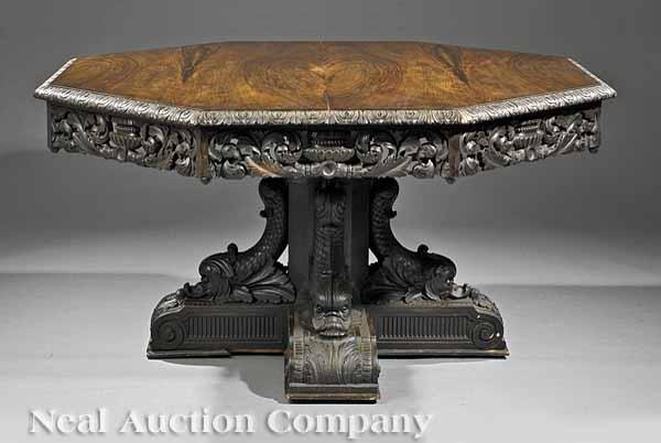 Appraisal: A Monumental Renaissance Revival Carved Exotic Hardwood Center Table th