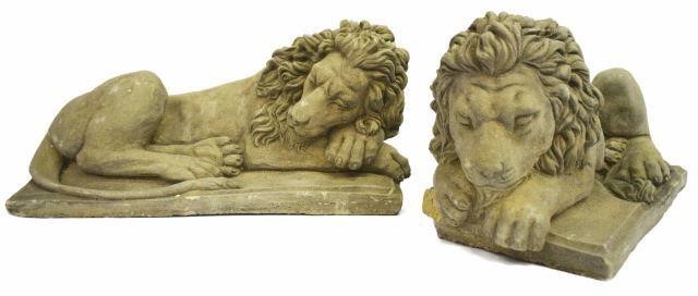 Appraisal: lot of Cast stone recumbent lion garden statuary of similar