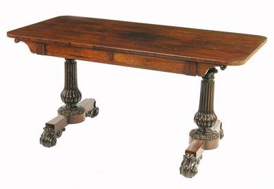 Appraisal: A George IV rosewood library table the rectangular top with