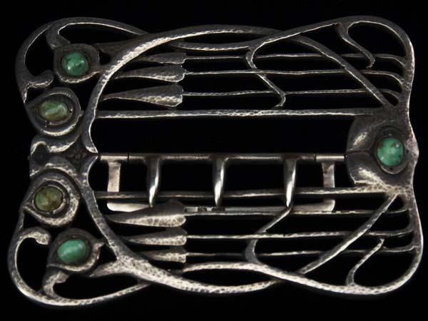 Appraisal: LIBERTY CO Silver belt buckle inset with five turquoise stones