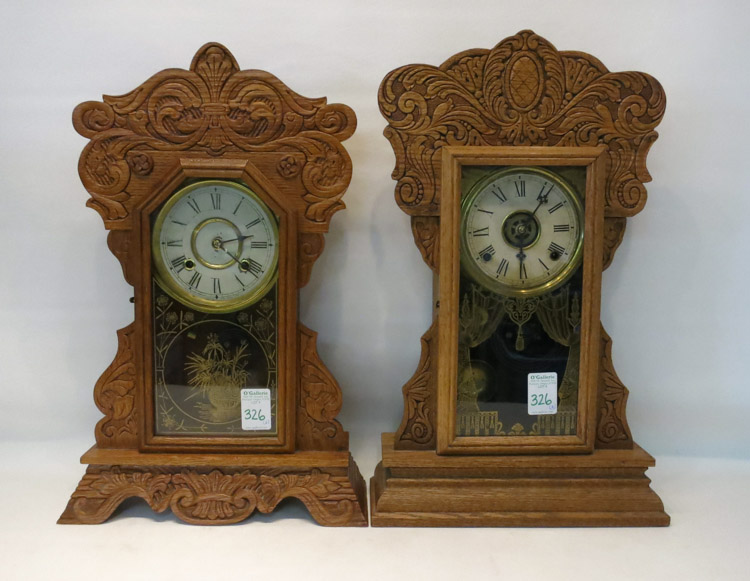 Appraisal: TWO AMERICAN OAK KITCHEN CLOCKS The first by Gilbert with