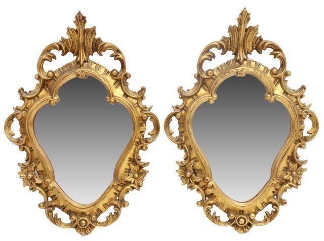 Appraisal: pair Florentine giltwood wall mirrors th c cartouche-shaped frame with