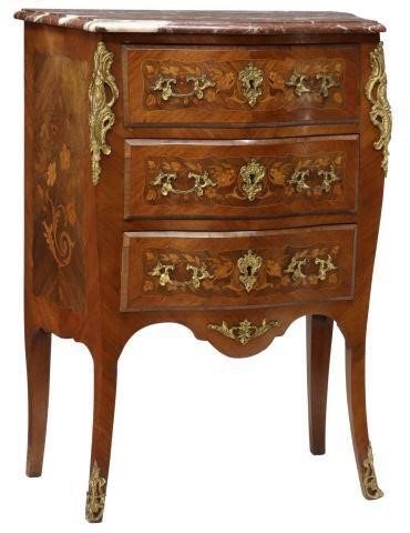 Appraisal: Petite French Louis XV style marble-top commode th c mahogany