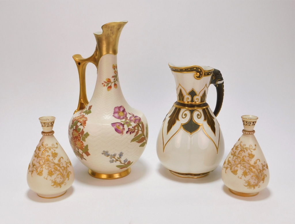 Appraisal: PC ROYAL WORCESTER PORCELAIN PITCHERS VASES England Late th- Early