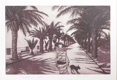 Appraisal: Ventimiglia' By Frank Martin a dry point etching framed signed